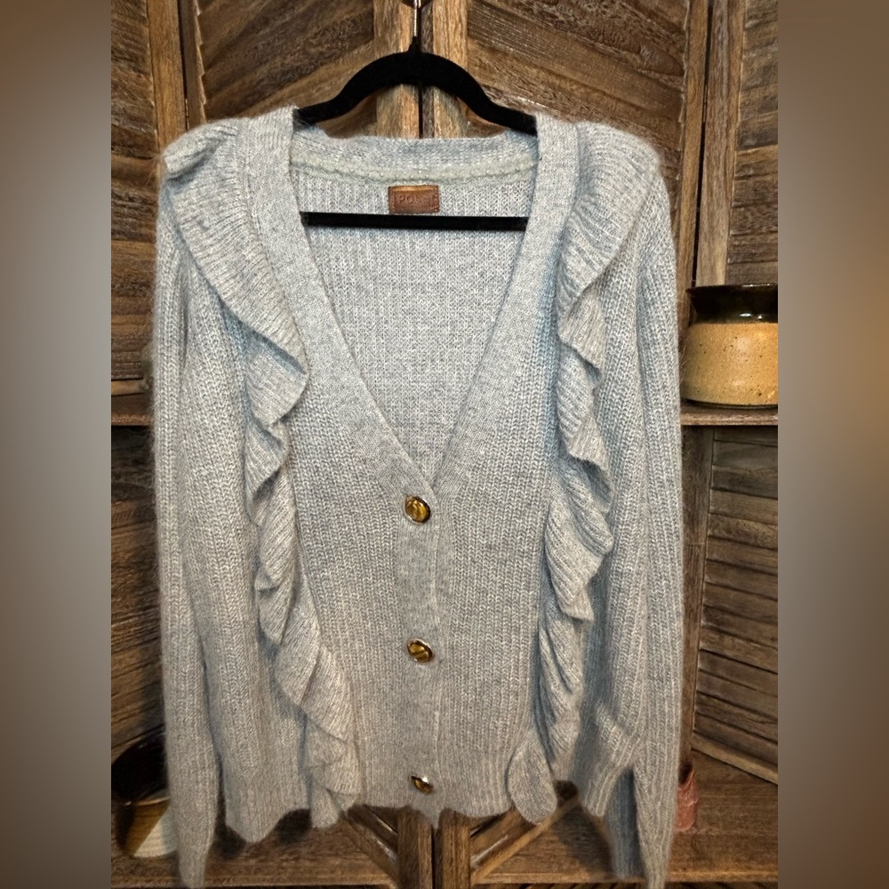 POL Light Gray Ruffled Cardigan